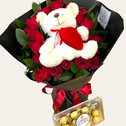Buquê Ted Love com Ferrero Rocher
