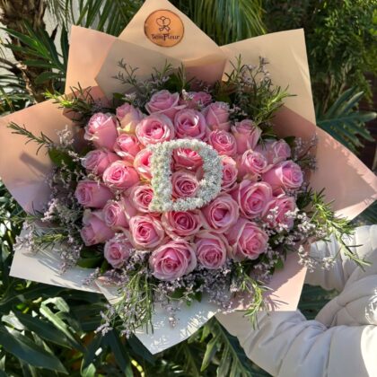 Bouquet of 30 Pink Roses with Letter